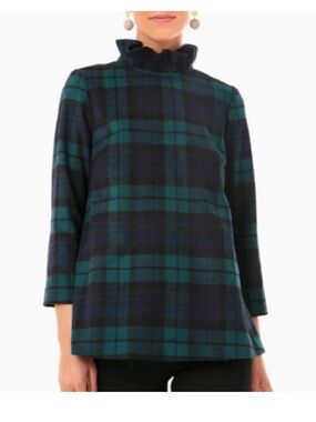 Tuckernuck Blackwatch Plaid Faye Blouse in Green and Black